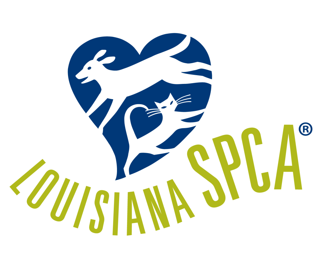 Graphic image of a heart with the outline of a dog and a cat inside the around. Text under the heart reads "Louisiana SPCA, unleash your heart".