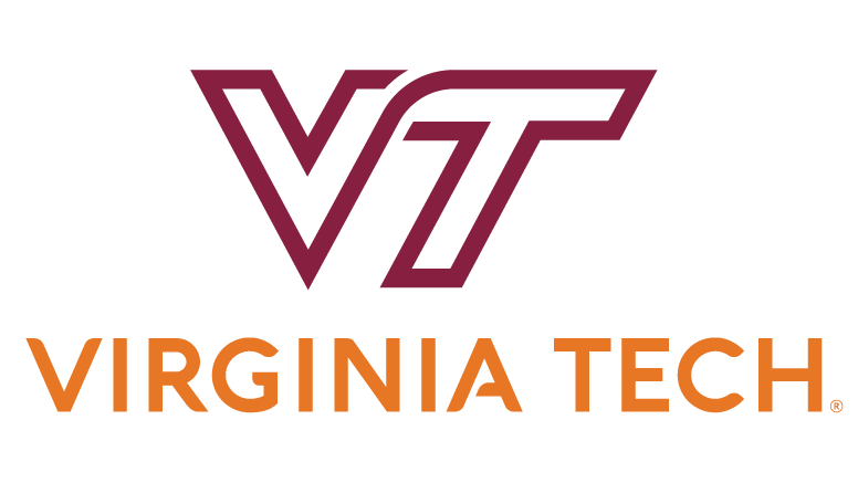 Letter "V" and letter "T" next to one another in maroon outline with words "Virginia Tech" below the outlined letters.