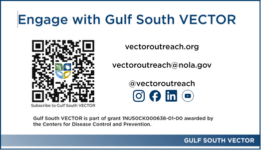 Graphic of Informational Slide with Gulf South VECTOR contact details and subscribe QR Code with links to download. Slide has Gulf South VECTOR branding.