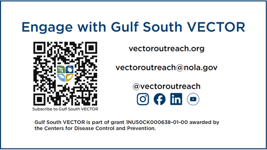 Graphic of Informational Slide with Gulf South VECTOR contact details and subscribe QR Code with links to download.