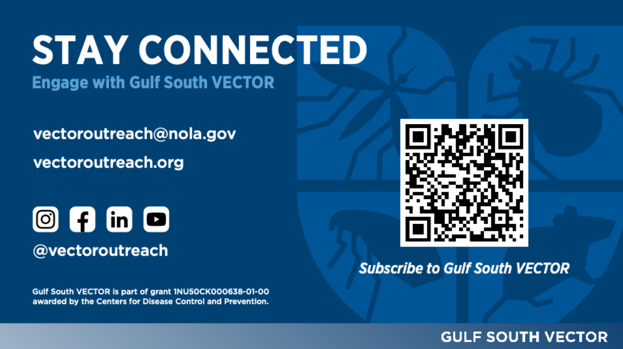 Graphic of Informational Slide with Gulf South VECTOR contact details and subscribe QR Code with links to download. Slide has Gulf South VECTOR branding.