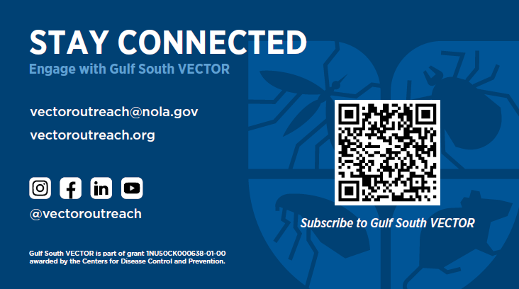 Graphic of Informational Slide with Gulf South VECTOR contact details and subscribe QR Code with links to download.
