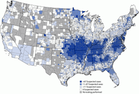 Map of US Alpha-gal syndrome cases
