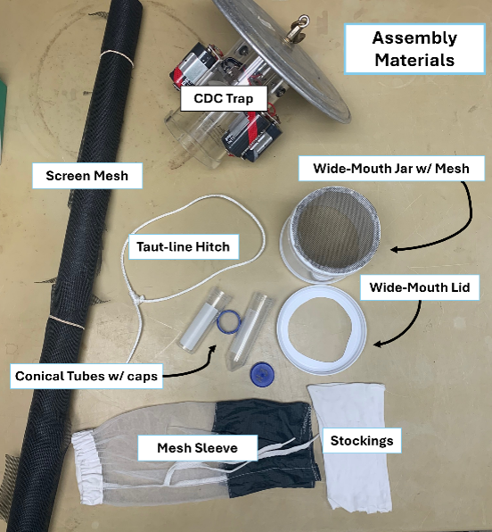Figure 2. The materials MCVD used to modify a CDC light trap to collect mosquitoes and Culicoides